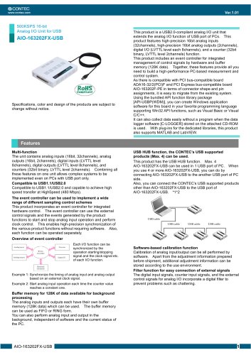 500KSPS 16-bit Analog I/O Unit for USB AIO-163202FX-USB