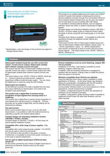 Ethernet Remote I/O unit Isolated Digital Input/Output | DIO-1616LN-FIT