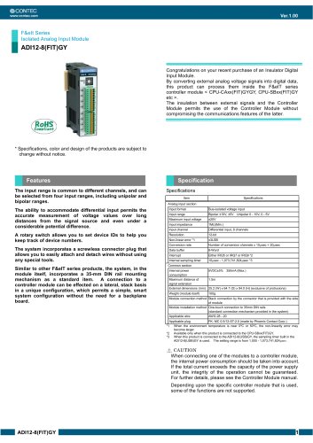 F&eIt series Isolated Analog Input Module ADI12-8(FIT)GY