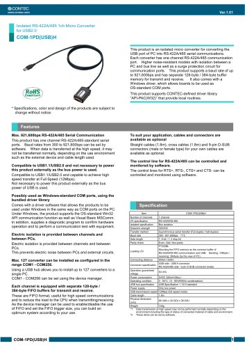 Isolated RS-422A/485 1ch Micro Converter for USB2.0 COM-1PD(USB)H