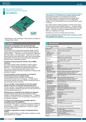 Non-isolated type bidirectional digital input and output board for PCI Express DIO-32DM-PE