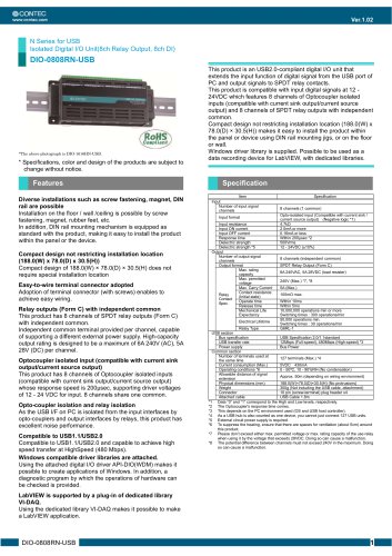 USB DAQ Unit Digital Input 8ch / Relay Output 8ch | DIO-0808RN-USB