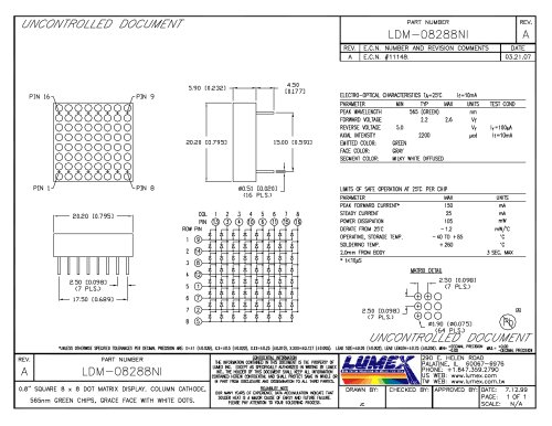 LDM-08288MI LED Displays Thru-Hole Dot Matrix 8 x 8 .80"