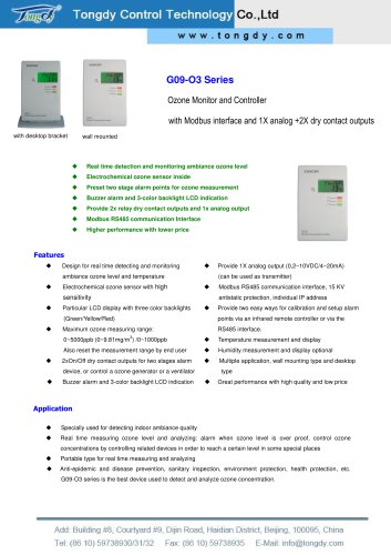 G09-O3 electrochemical ozone monitor/alarm/controller | Tongdy®