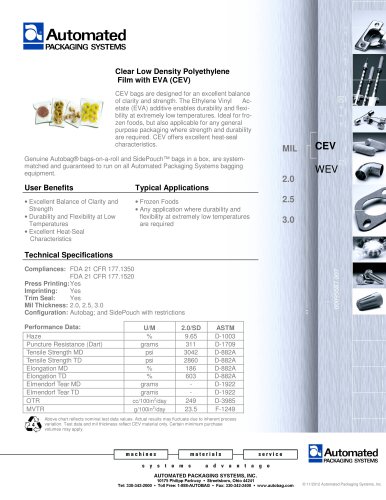 Clear Low Density Polyethylene  Film with EVA (CEV)