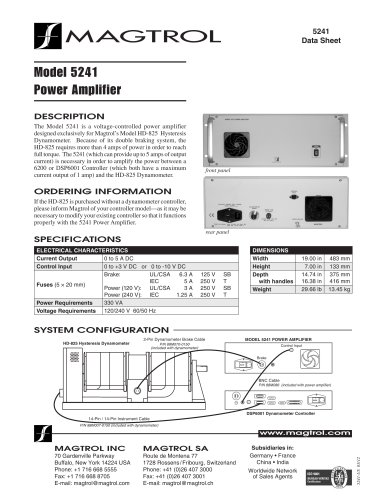 Power Amplifier for HD-825 Dynanamometers 5241