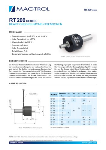 RT 200 Series | Reaktiondrehmomentsensoren