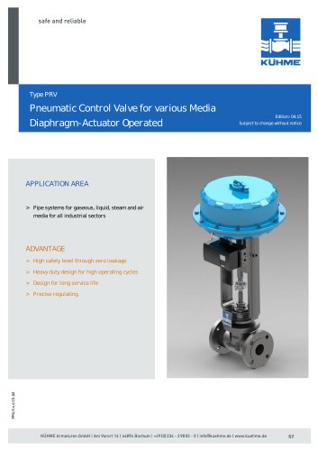 Pneumatic Control Valve for various Media - Type PRV