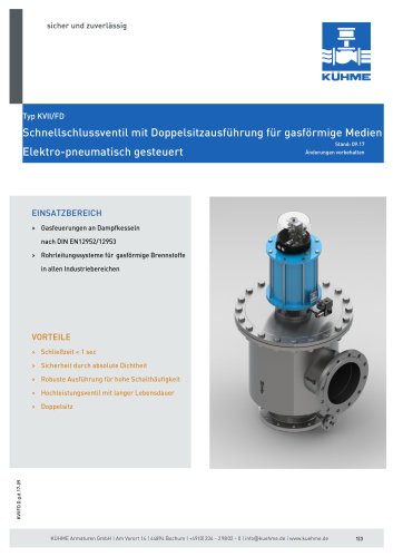 Schnellschlussventil mit Doppelsitzausführung für gasförmige Medien - Typ KVII/FD (DIN)