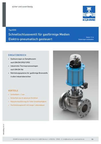 Schnellschlussventil für gasförmige Medien - Typ KVH (ANSI 300lbs.)