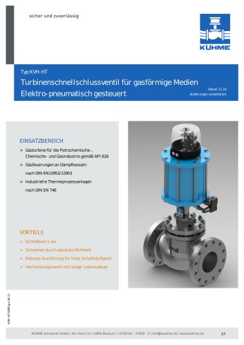 Turbinenschnellschlussventil für gasförmige Medien - Typ KVH/HT (ANSI 300lbs.)