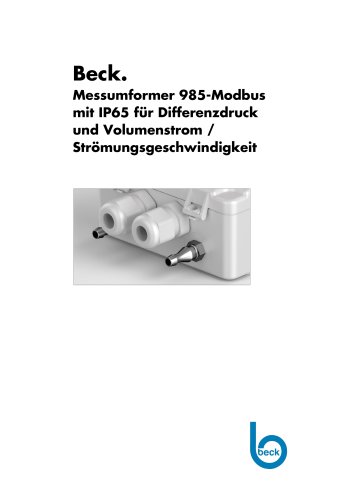 Beck. Messumformer 985-Modbus mit IP65 für Differenzdruck und Volumenstrom / Strömungsgeschwindigkeit