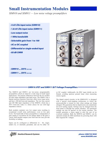 SIM910/911 JFET & BJT Voltage Preamplifiers