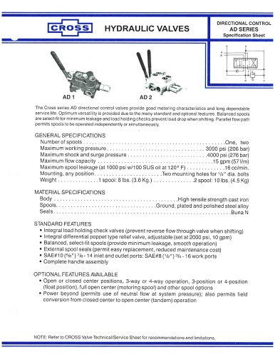 CROSS AD & SS Directional Valves