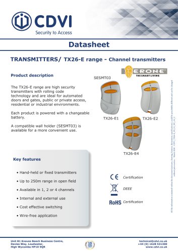 TRANSMITTERS/ TX26-E range - Channel transmitters