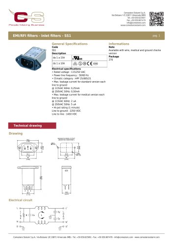 EMI/RFI filters - Inlet filters - SS1