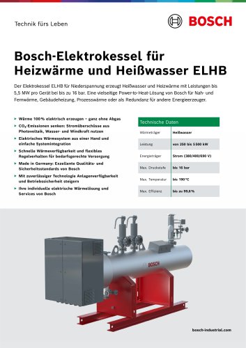 Bosch-Elektrokessel f&uuml;r Heizw&auml;rme und Hei&szlig;wasser ELHB