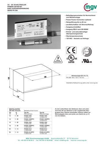 AC - DC SCHALTREGLER PRIMÄR GETAKTET EINE AUSGANGSSPANNUNG SERIE PH 300