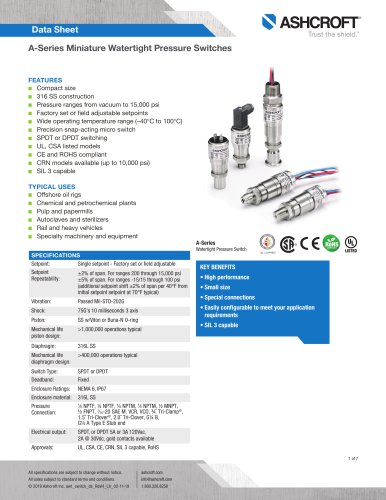 A-Series Miniature Watertight Pressure Switches