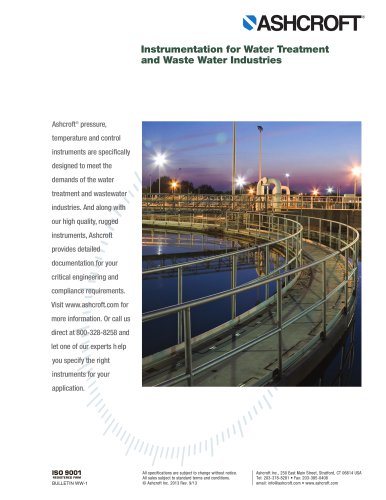 Instrumentation for Water Treatment  and Waste Water Industries