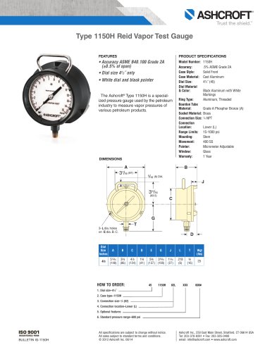 Type 1150H Reid Vapor Test Gauge