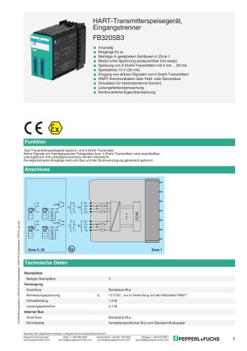 HART-Transmitterspeiseger&auml;t, Eingangstrenner FB3205B3