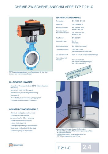 CHEMIE-ZWISCHENFLANSCHKLAPPE TYP T 211-C