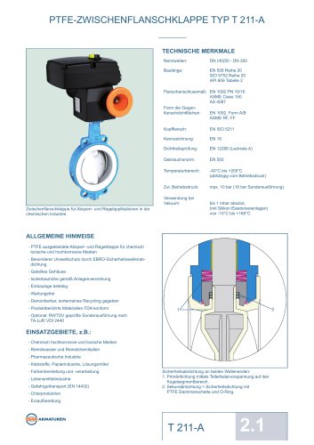 PTFE-ZWISCHENFLANSCHKLAPPE TYP T 211-A