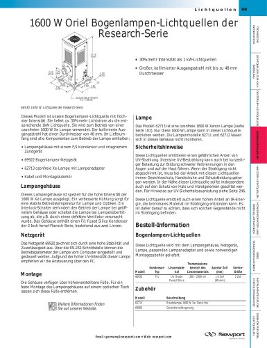 1600 W Oriel Bogenlampen-Lichtquellen der Research-Serie