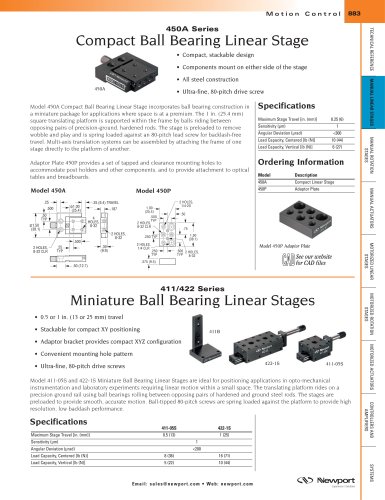 411/422 Series Miniature Ball Bearing Linear Stages  