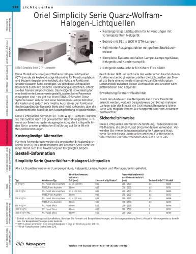 Oriel Simplicity Serie Quarz-Wolfram- Halogen-Lichtquellen