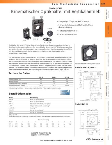 Serie HVM  Kinematischer Optikhalter mit Vertikalantrieb