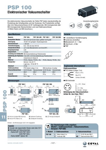 Elektronischer Vakuumschalter, Reihe PSP100