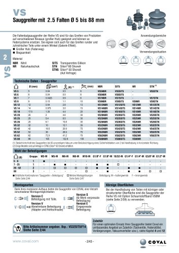 Faltenbalgsauggreifer Mit 2.5 Falten Ø 5 Bis 88 Mm, Reihe VS