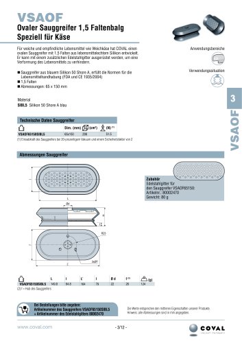 Ovaler Sauggreifer 1.5 Faltenbalg Speziell Für Käse, Reihe VSAOF