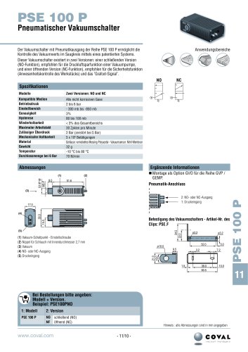 Pneumatischer Vakuumschalter, Reihe PSE100P