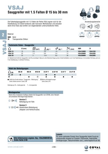 Sauggreifer Mit 1.5 Falten Ø 15 Bis 30 Mm, Reihe VSAJ