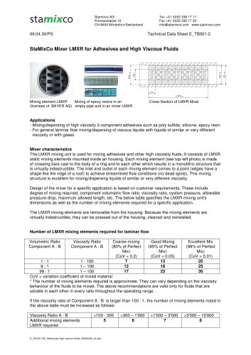 Static Mixer for Adhesives and High Viscous Fluids