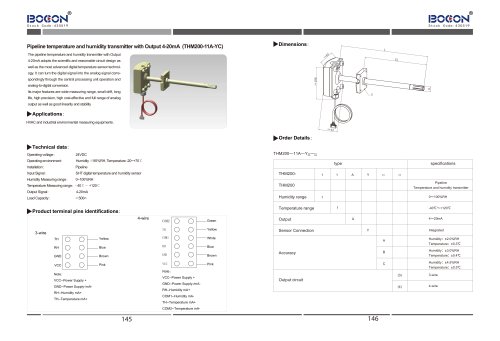 Pipeline temperature and humidity transmitter with output 4-20mA(THM200-HA-YC)