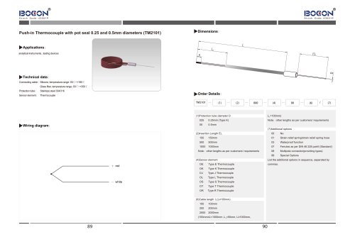 Push-in Thermocouple with pot sea 0.25mm and 0.5mm diameters TM2101