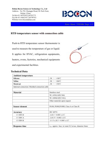 RTD temperature sensor for HVAC/refrigeration/heater/oven/TM1106