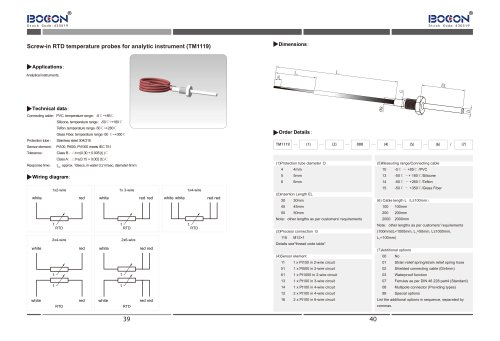 Screw-in RTD temperature probes for analytic instrument TM1119