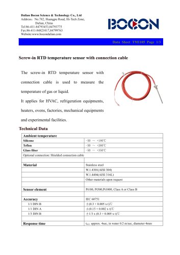 Screw-in RTD temperature sensor for HVAC/refrigeration/heater/oven TM1105