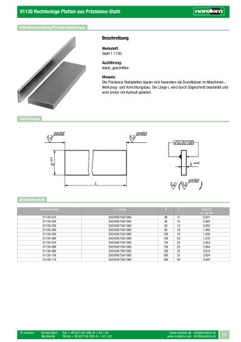 01130 Rechteckige Platten aus Präzisions-Stahl