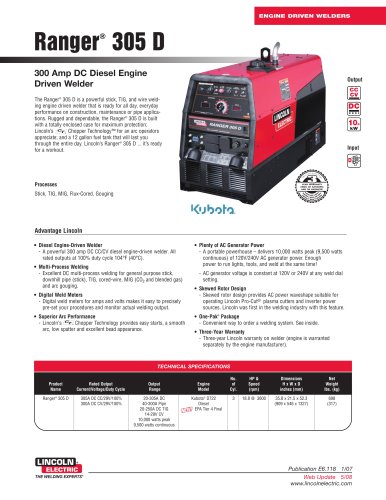 Engine-Driven Welders (Powered by Diesel Engines) Ranger® 305 D