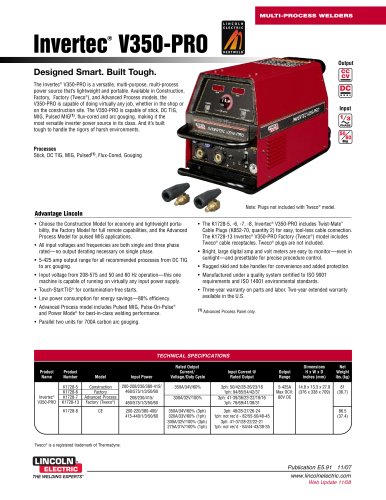 Multi-Process Welders (Wire Feeder sold separately) Invertec® V350-PRO