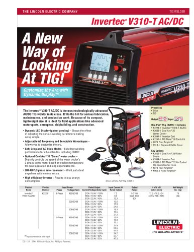 TIG Welders at a Glance Invertec® V310-T AC/DC