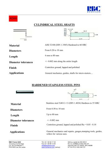 Needles, pins, cylindrical rollers and shafts