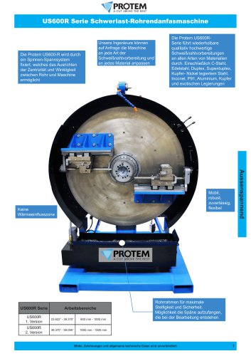 Leistungsstarke Rohrbearbeitungsmaschine für dickwandige Rohre - Vorfertigungsarbeiten PROTEM US600R
