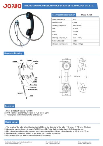 Joiwo High quality explosion and water resistant payphone handset A01